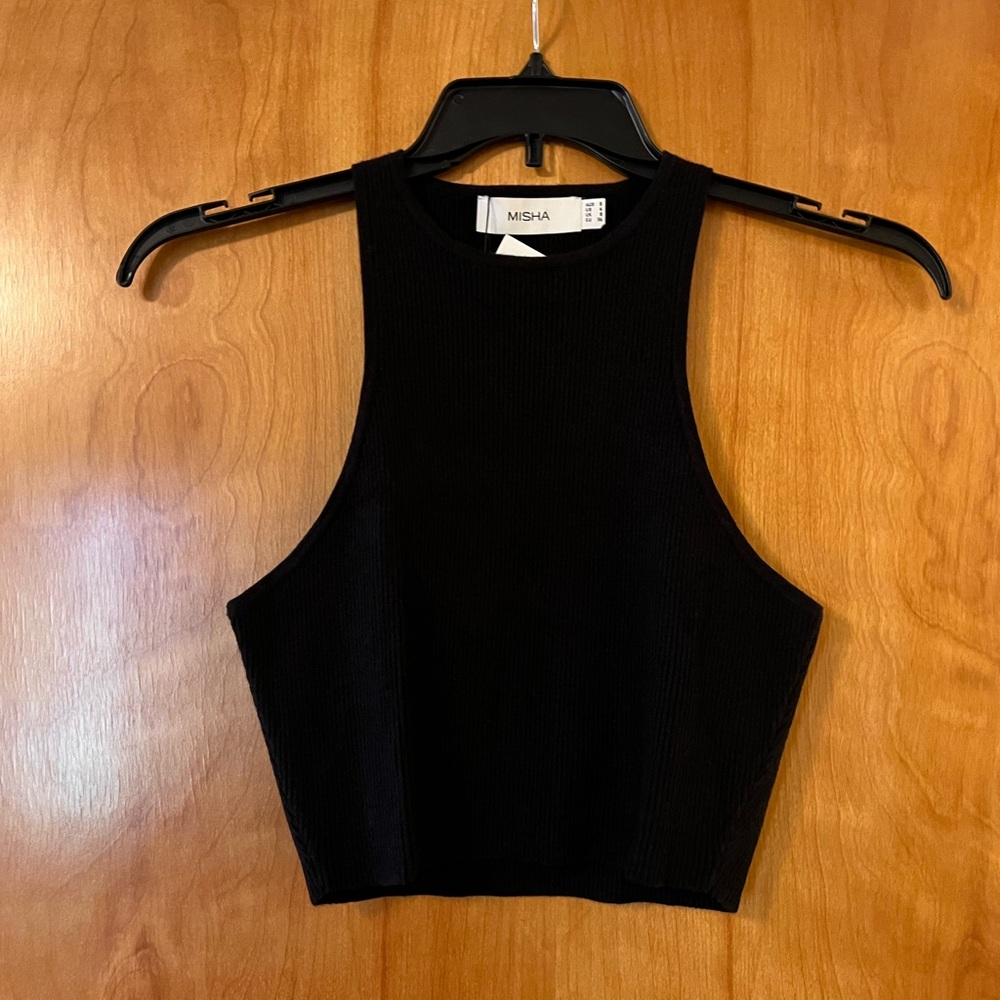 Misha World Brand Revolve Britta Knit Cropped Top Black Sleeveless NWT Size US 4